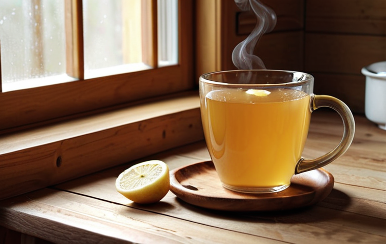 **

Prompt: "Cozy kitchen scene. A steaming mug of ginger tea on a wooden table. Fresh ginger root, honey, and lemon slices nearby. Soft, natural light."

**