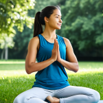 A professional, healthy-looking young adult, fully clothed in comfortable, modest athletic wear, engaging in light, mindful movement in a serene outdoor park. The individual is shown in a natural pose with perfect anatomy, correct proportions, and well-formed hands. The background features lush greenery and soft, natural light, conveying a sense of peace and proactive health management. The overall image quality is high, resembling professional photography. safe for work, appropriate content, fully clothed, modest, natural body proportions, proper finger count.