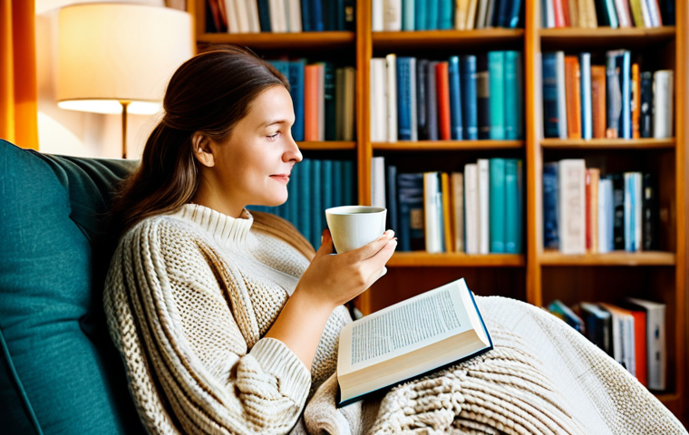 Cozy Evening Comfort**

"A woman, fully clothed in comfortable, warm knitwear, safe for work, sitting in a cozy living room with a cup of Kräutertee (herbal tea) and a book about *Entspannungstechniken* (relaxation techniques). Soft lighting, warm color palette, comfortable armchair, a blanket draped over the side. Background: A bookshelf with classic German literature. Perfect anatomy, correct proportions, natural pose, well-formed hands, proper finger count, professional photography, high quality, appropriate content, modest, family-friendly."

**