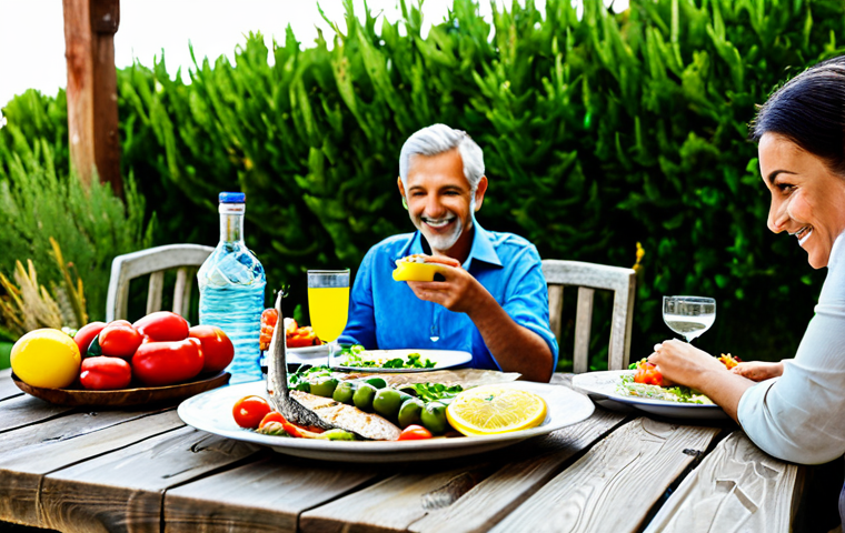 고지혈증 예방법 - Healthy Mediterranean Meal**

"A vibrant and colorful Mediterranean-style lunch displayed on a woode...