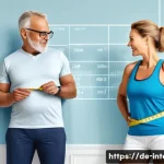 비만 진단 기준과 치료 - A detailed and realistic illustration of a middle-aged German man and woman in sporty casual clothin...