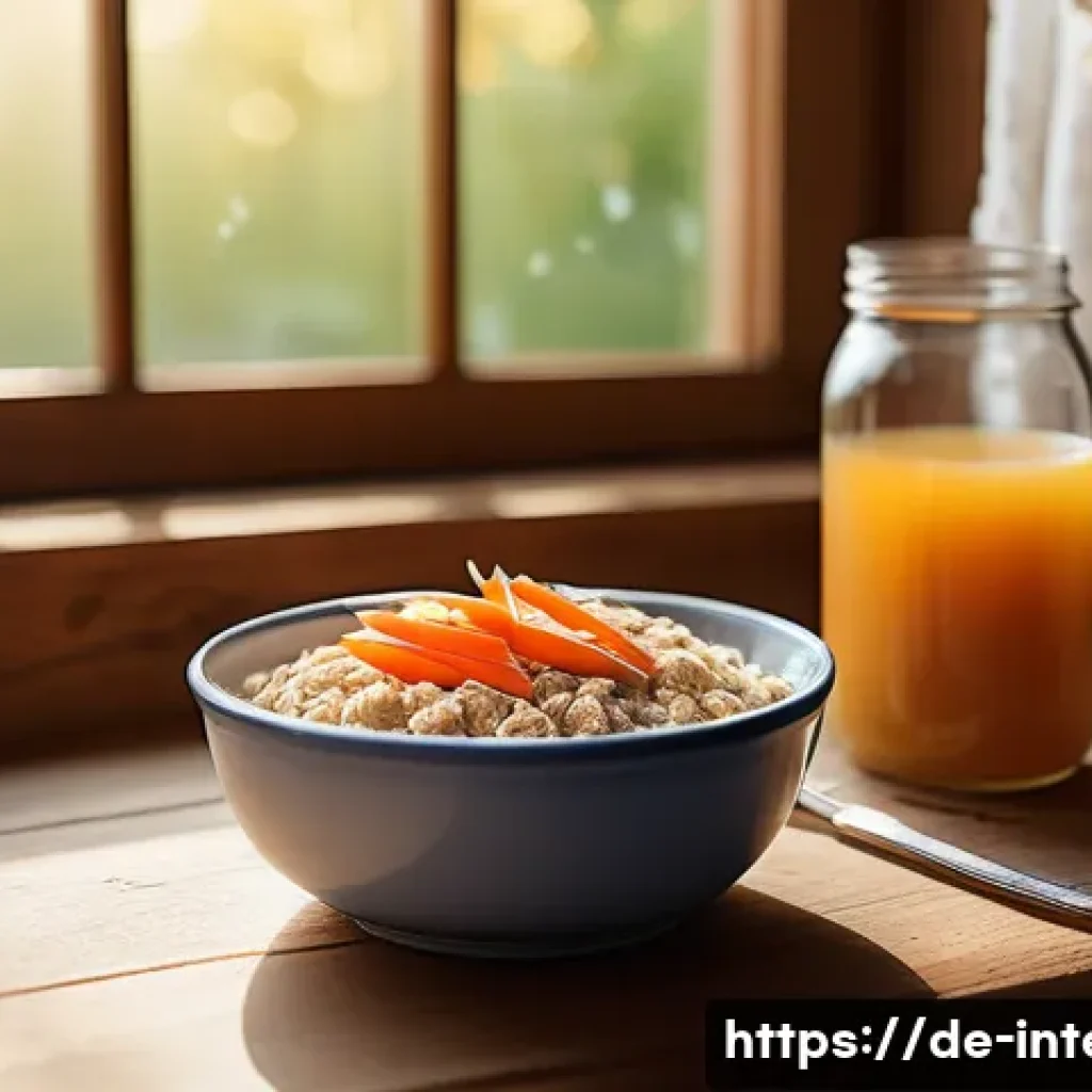 위장 건강 유지 방법 - A cozy German kitchen scene featuring a wooden table set with a healthy breakfast spread: a bowl of ...